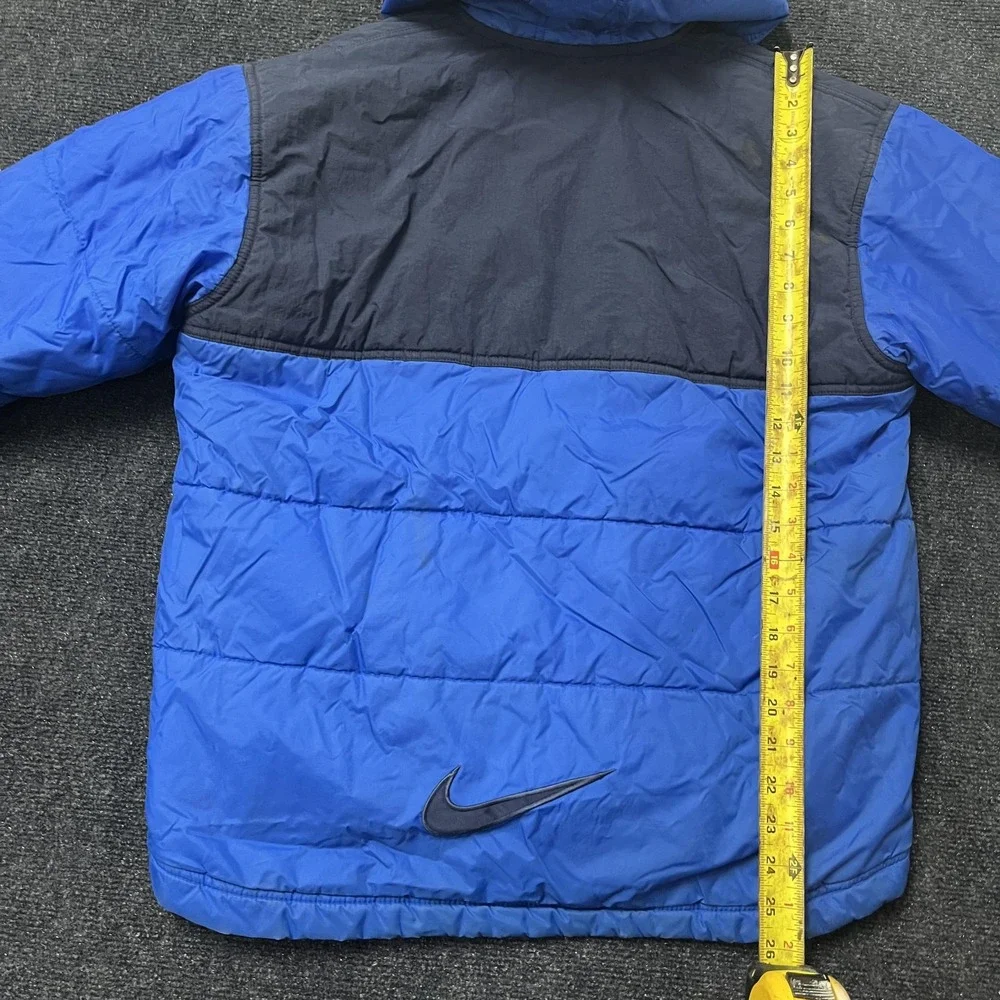 Vintage Nike Jacket Youth Medium Blue Hooded Puffer Coat Winter Zip Up‎ Swoosh